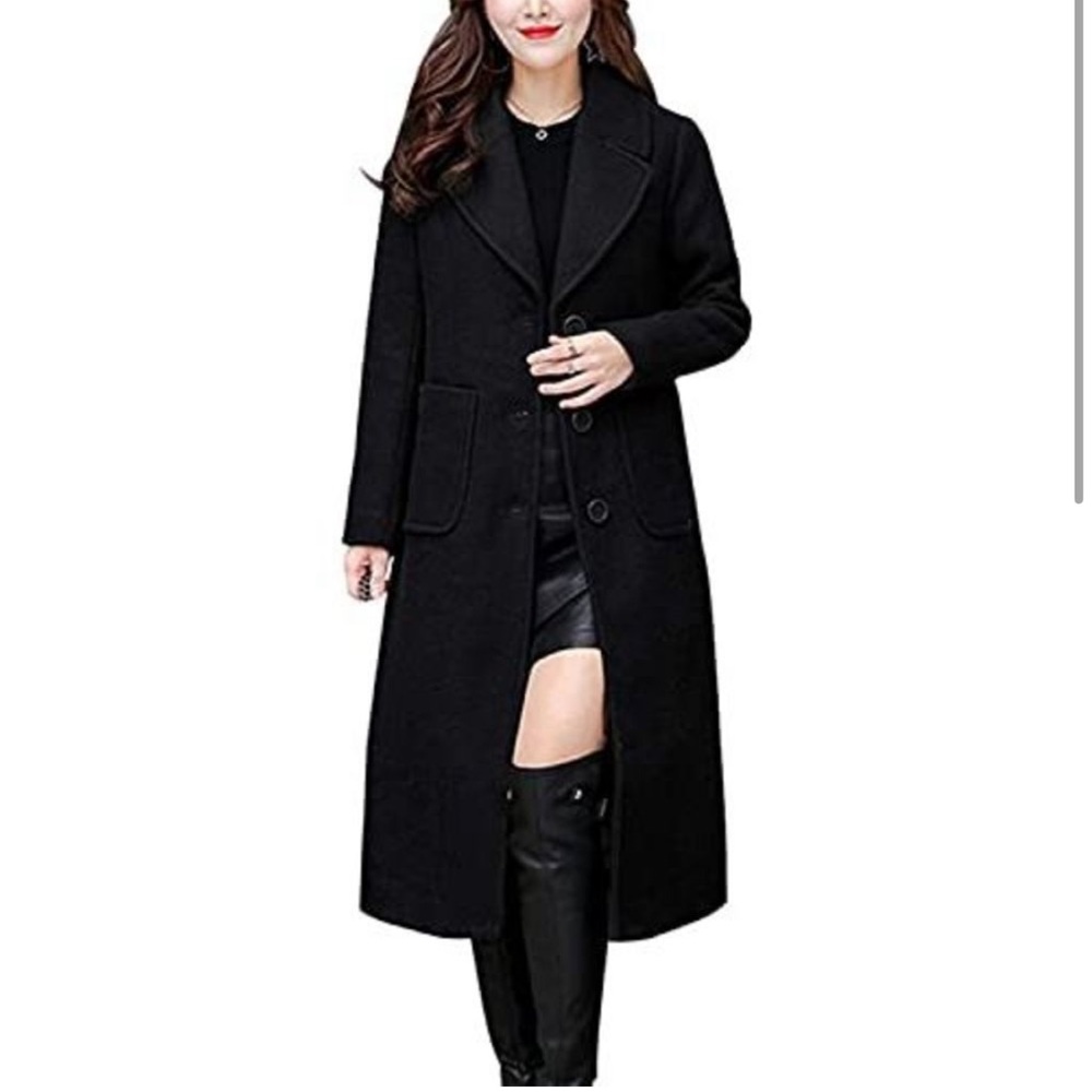 NWT Chouyatou Women's Single Breasted Long Wool Blend Coat (X-Large, Black)